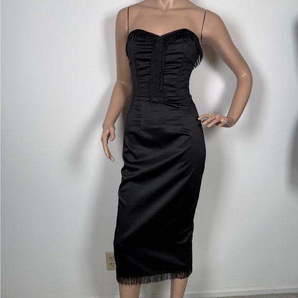 Collectif black satin fringe bustier dress - Picture 2 of 6